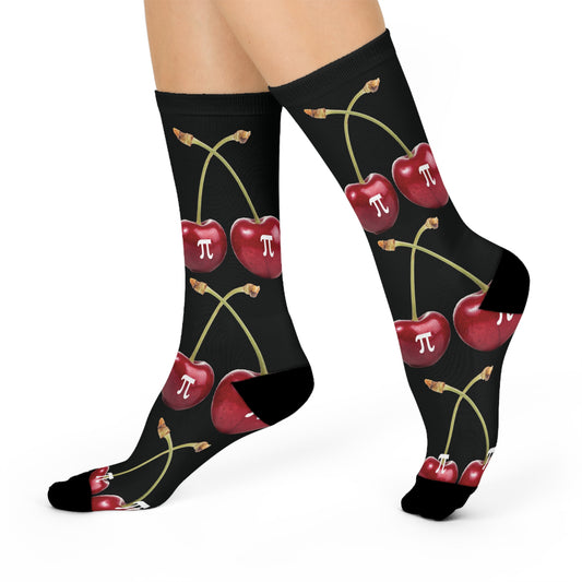 Cherry Pi Cushioned Crew Socks, Fun Gift for Math Lovers, Cozy Sock Design, Unique Gift for Birthdays, Pi Day, or Just Because