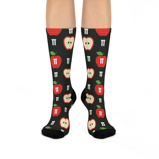 Cushioned Crew Socks with Apple & Pi Design | Fun Gift for Teachers & Students | Cozy Wear for Fall and Pi Day