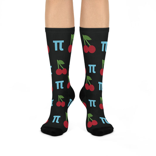 Playful Cherry Pi Socks, Fun Cushioned Crew Socks, Quirky Gift for Math Lovers, Casual Everyday Wear, Unique Socks for All Occasions