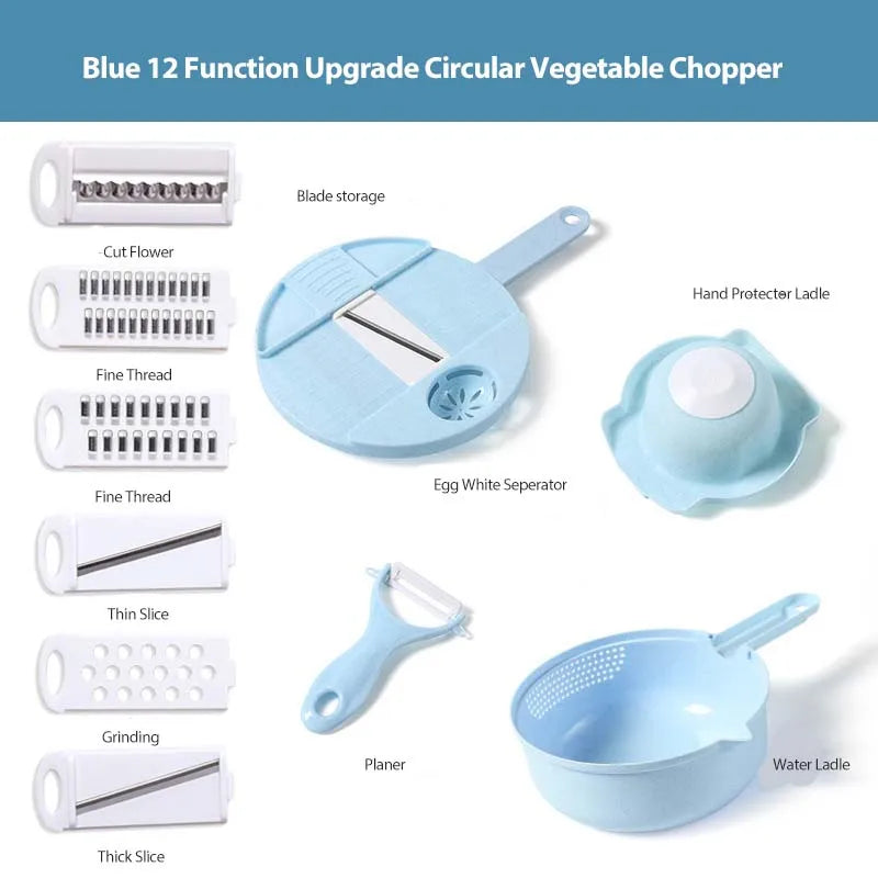New Kitchen Multi-functional Nine-in-one Vegetable Cutter 12-piece Grater Potato Radish Shredder Vegetable Cutter Salad Utensils