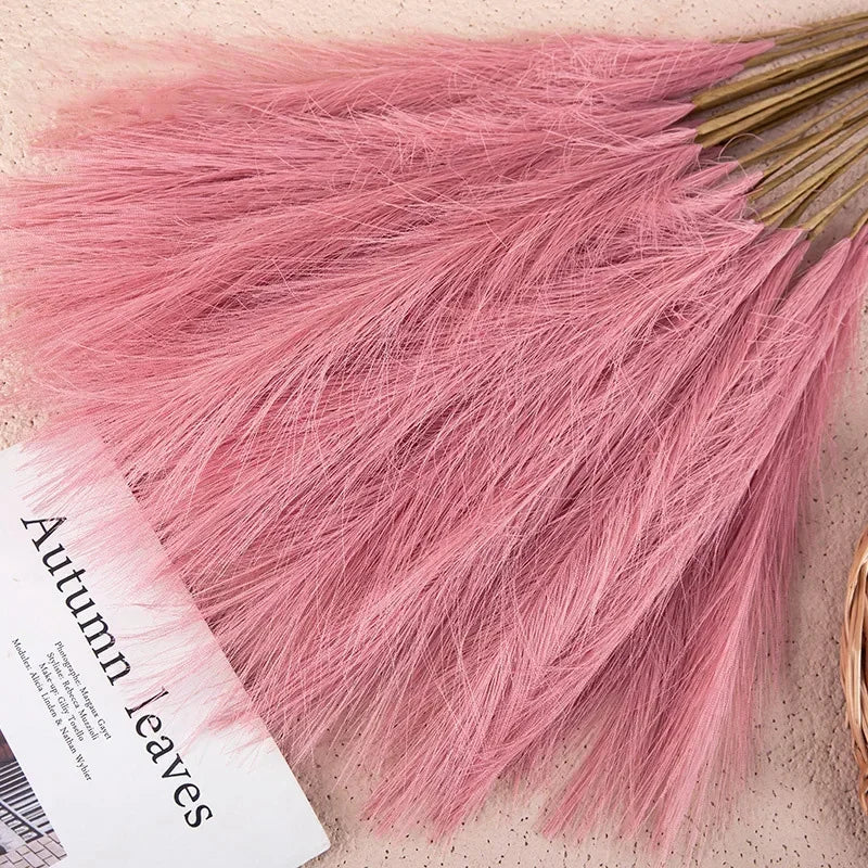 55CM 5PCS Fluffy Pampas Grass Boho Decor Flower Fake Plant Reed Simulated Wedding Party Christmas Home Decor Artificial Flower