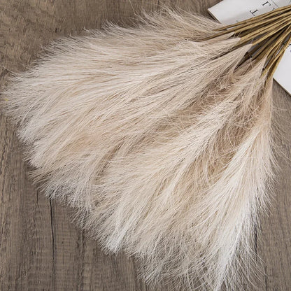 55CM 5PCS Fluffy Pampas Grass Boho Decor Flower Fake Plant Reed Simulated Wedding Party Christmas Home Decor Artificial Flower